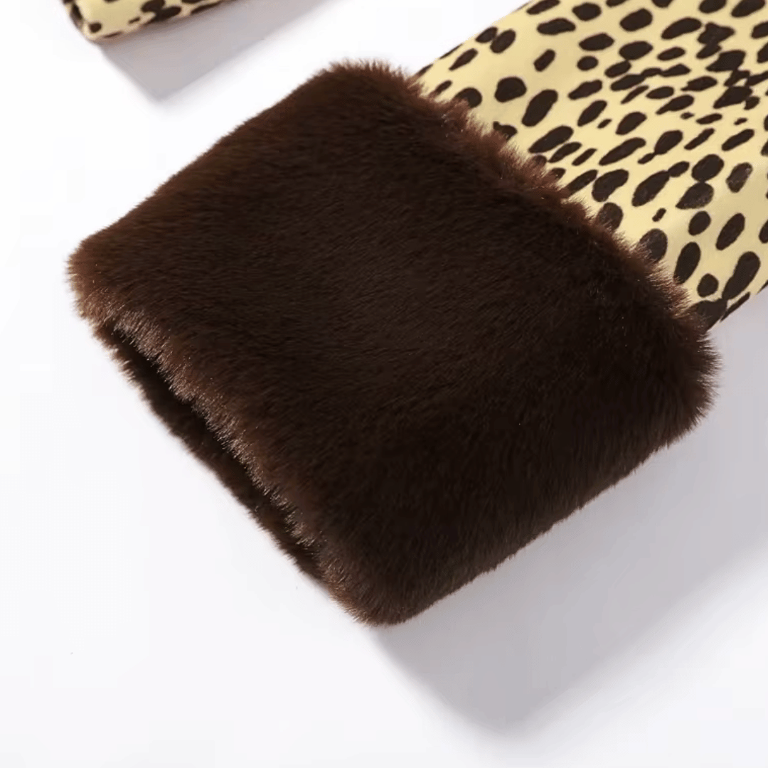 Deer Print Faux Fur Trimmed Jacket