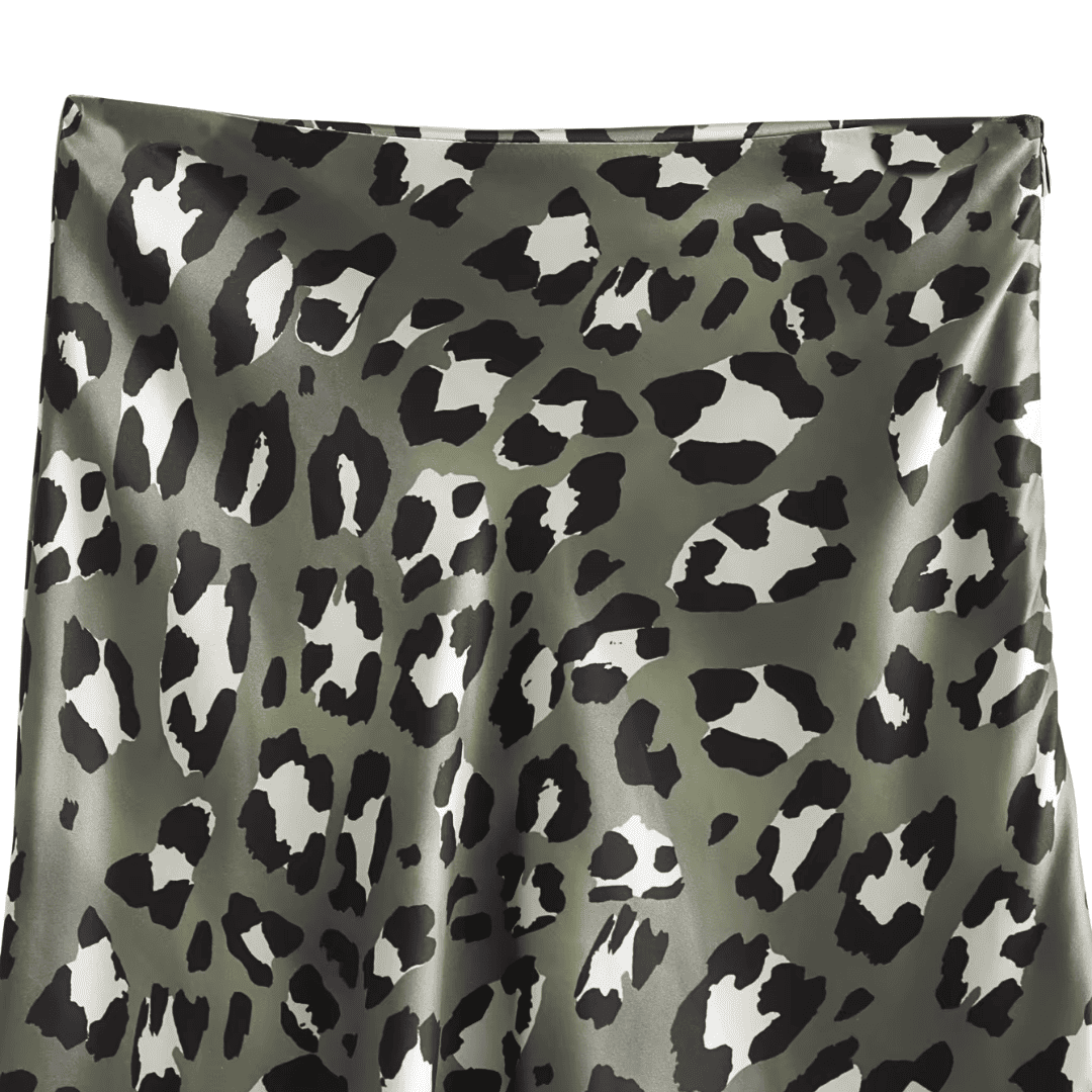 Leopard Print Satin Midi Skirt
