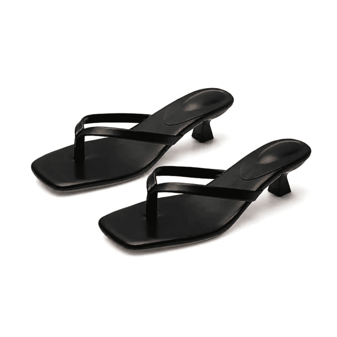 Square Toe Thong Heel Sandals