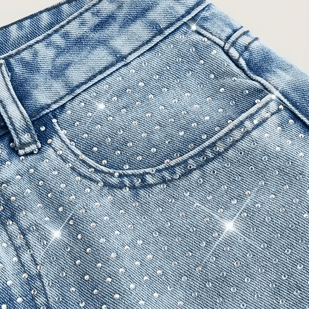 Rhinestone Embellished High-Waisted Jeans