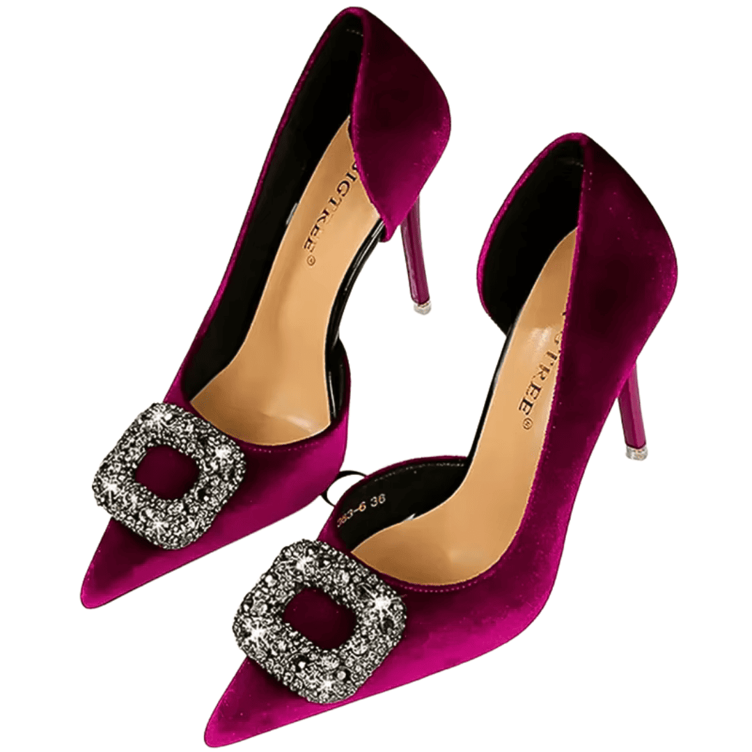 Crystal Buckle Velvet Pumps