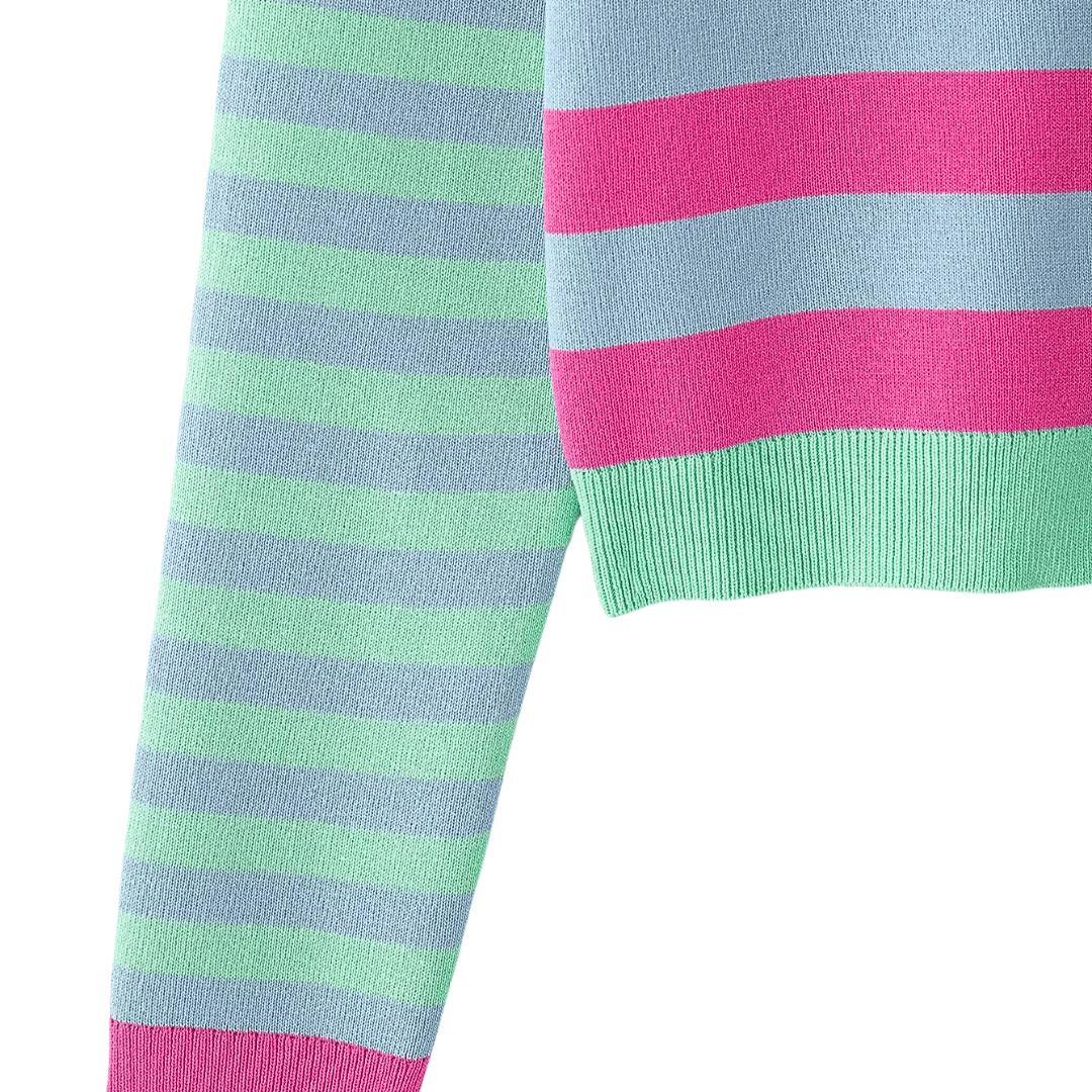 Striped Crewneck Knit Cardigan