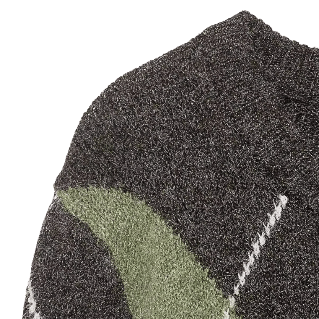 Fuzzy Argyle Sweater – Vintage Diamond Knit Pullover