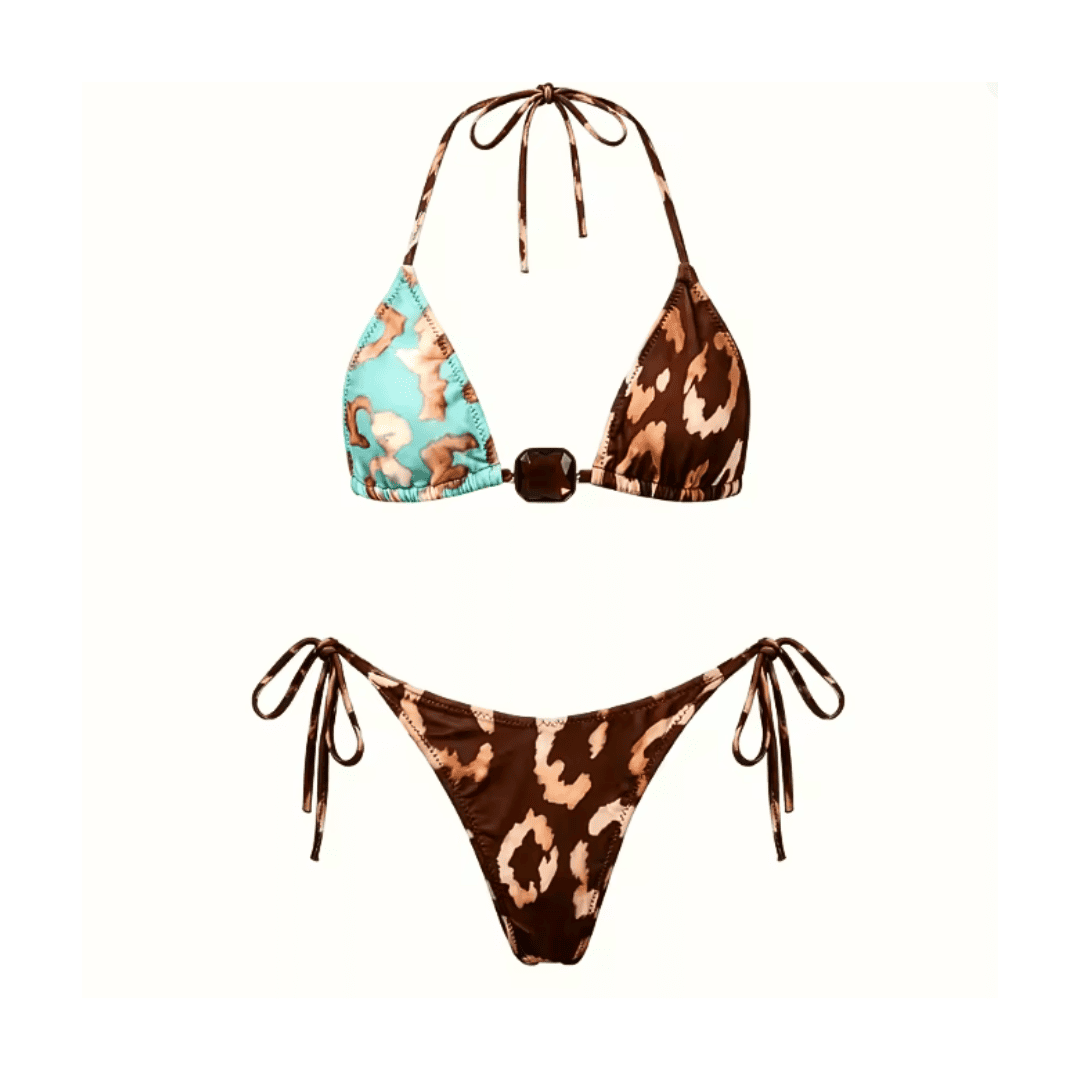 Leopard Print Bikini Sarong Set