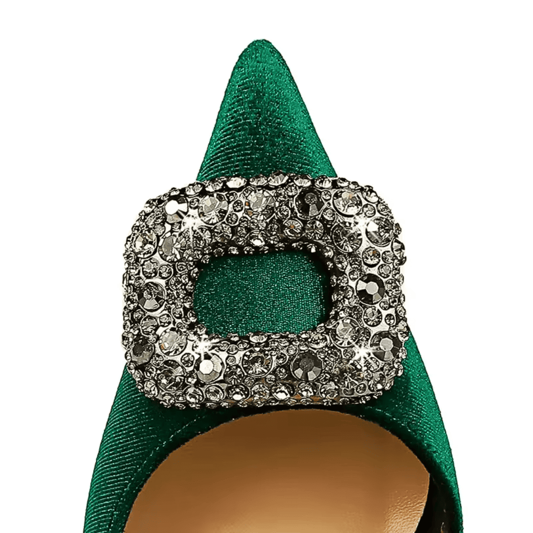 Crystal Buckle Velvet Pumps