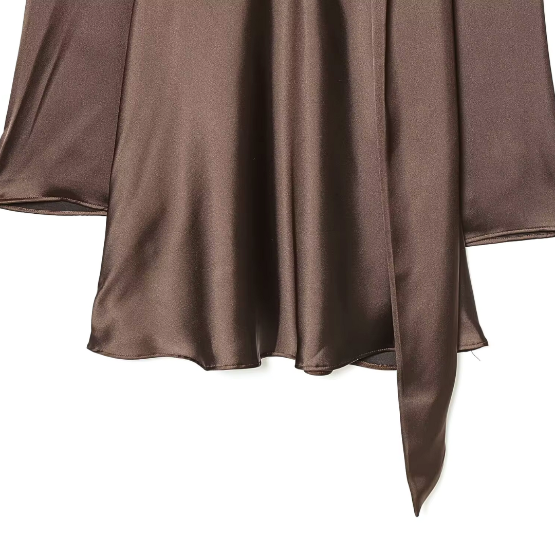 Satin Scarf Neck Mini Dress
