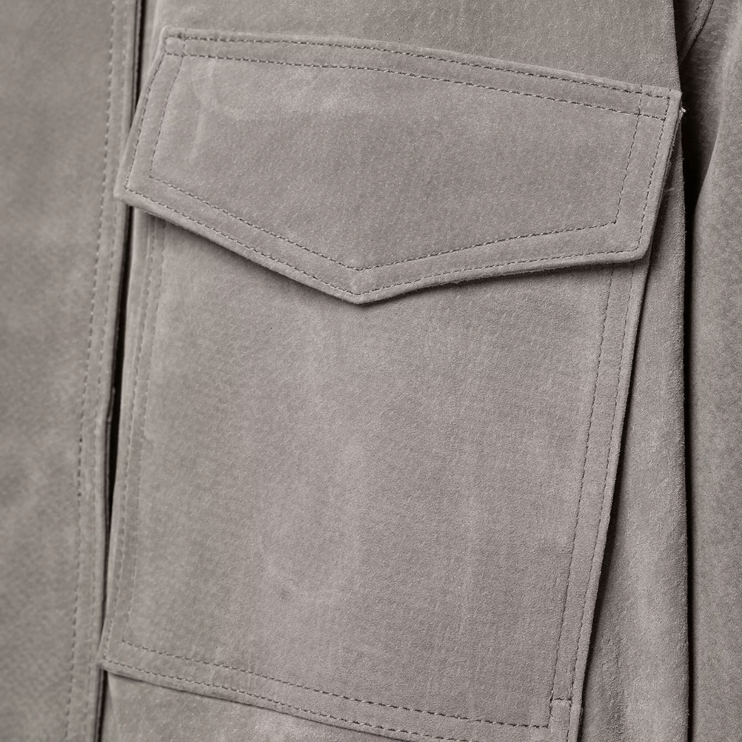 Faux Suede Utility Bomber Jacket – Grey Crop Cargo Coat