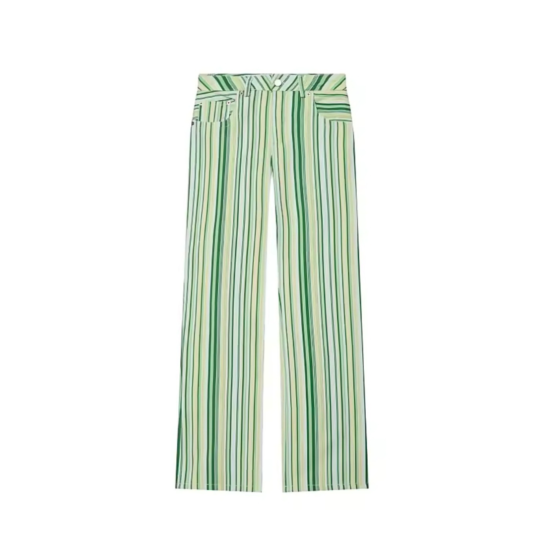 Striped Denim Low-Waist Jeans