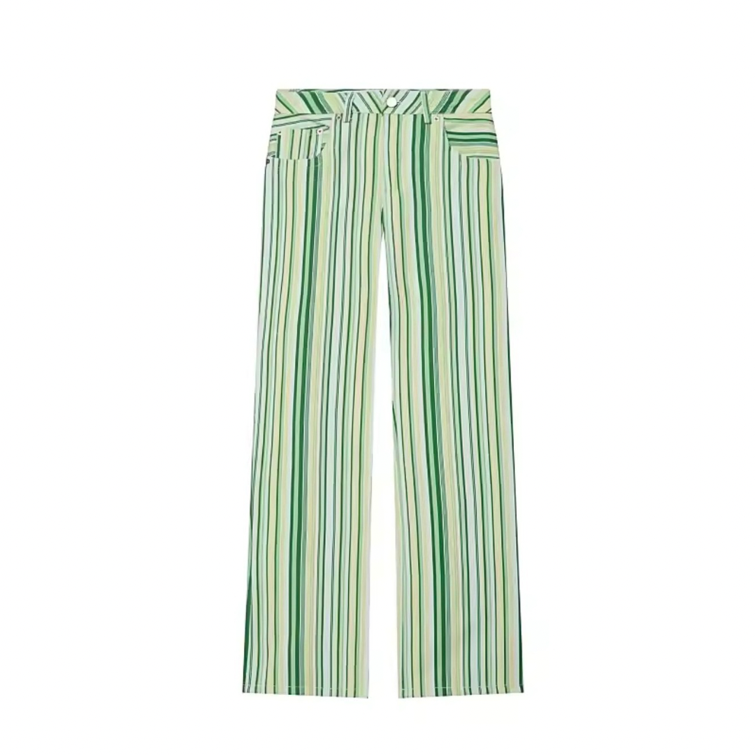 Striped Denim High-Waist Jeans
