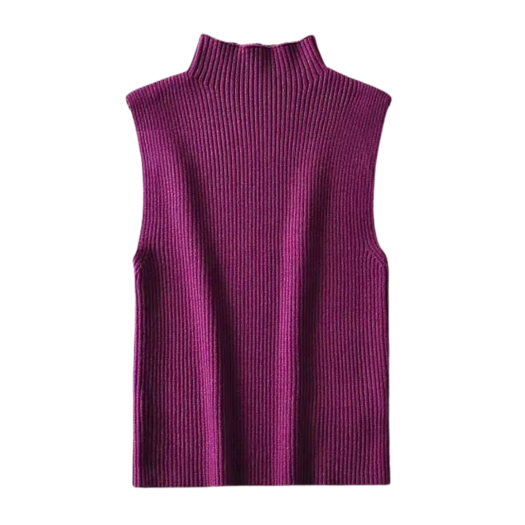Mock-Neck Ribbed Knit Top