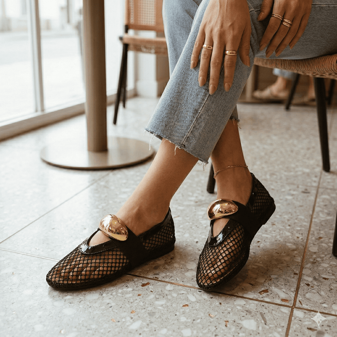 Sheer Mesh Pointed Ballerina Flats