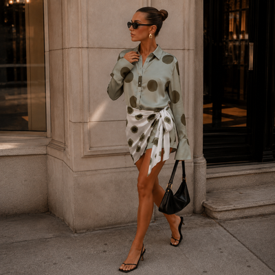 Polka Dot Shirt Dress – Asymmetric Tie Front