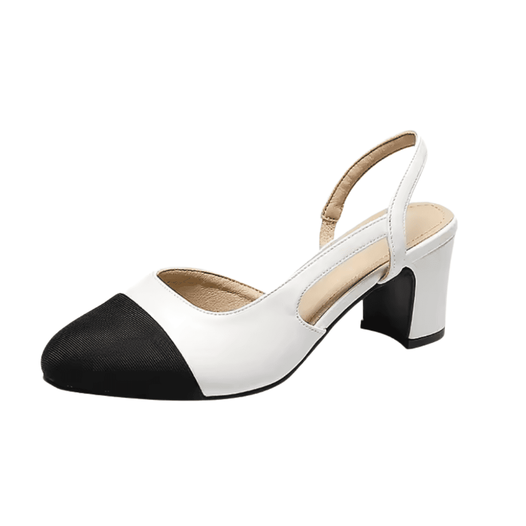 Zweifarbige Slingback-Pumps mit Blockabsatz