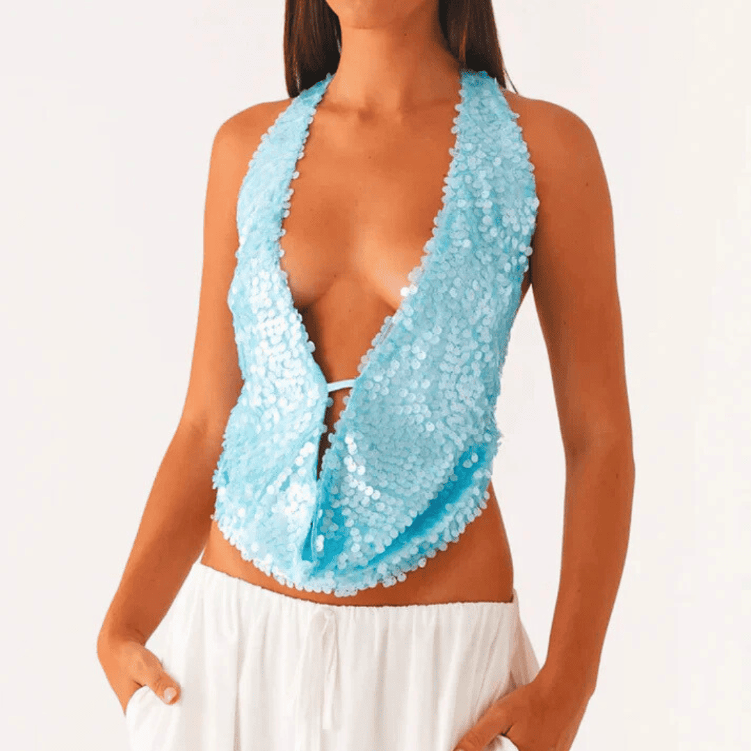 Sequin Halter Crop Top
