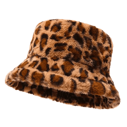 Flauschiger Fischerhut mit Leopardenmuster