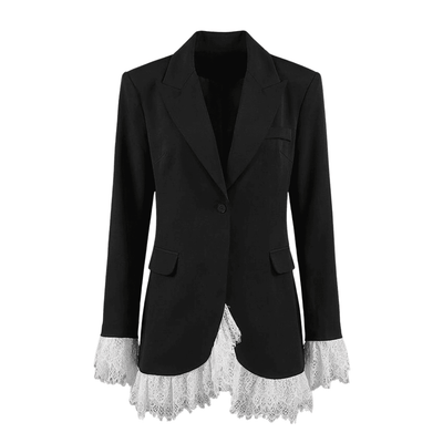 Lace Hem Black Peplum Blazer