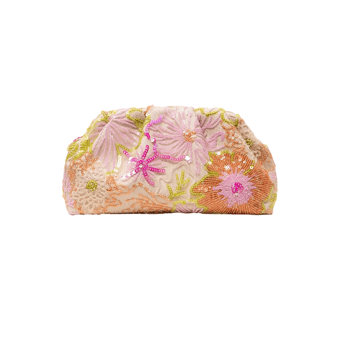 Floral Sequin Embroidered Clutch