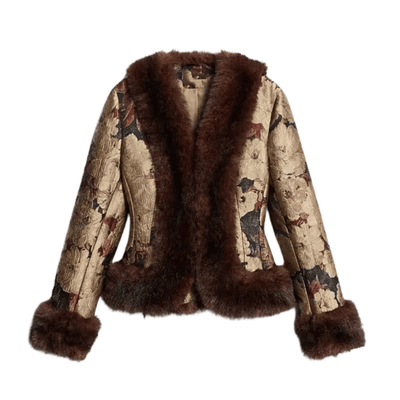Floral Jacquard Faux Fur Jacket