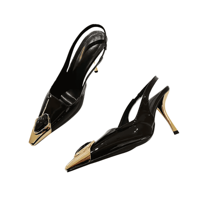 Patent Gold Buckle Slingbacks