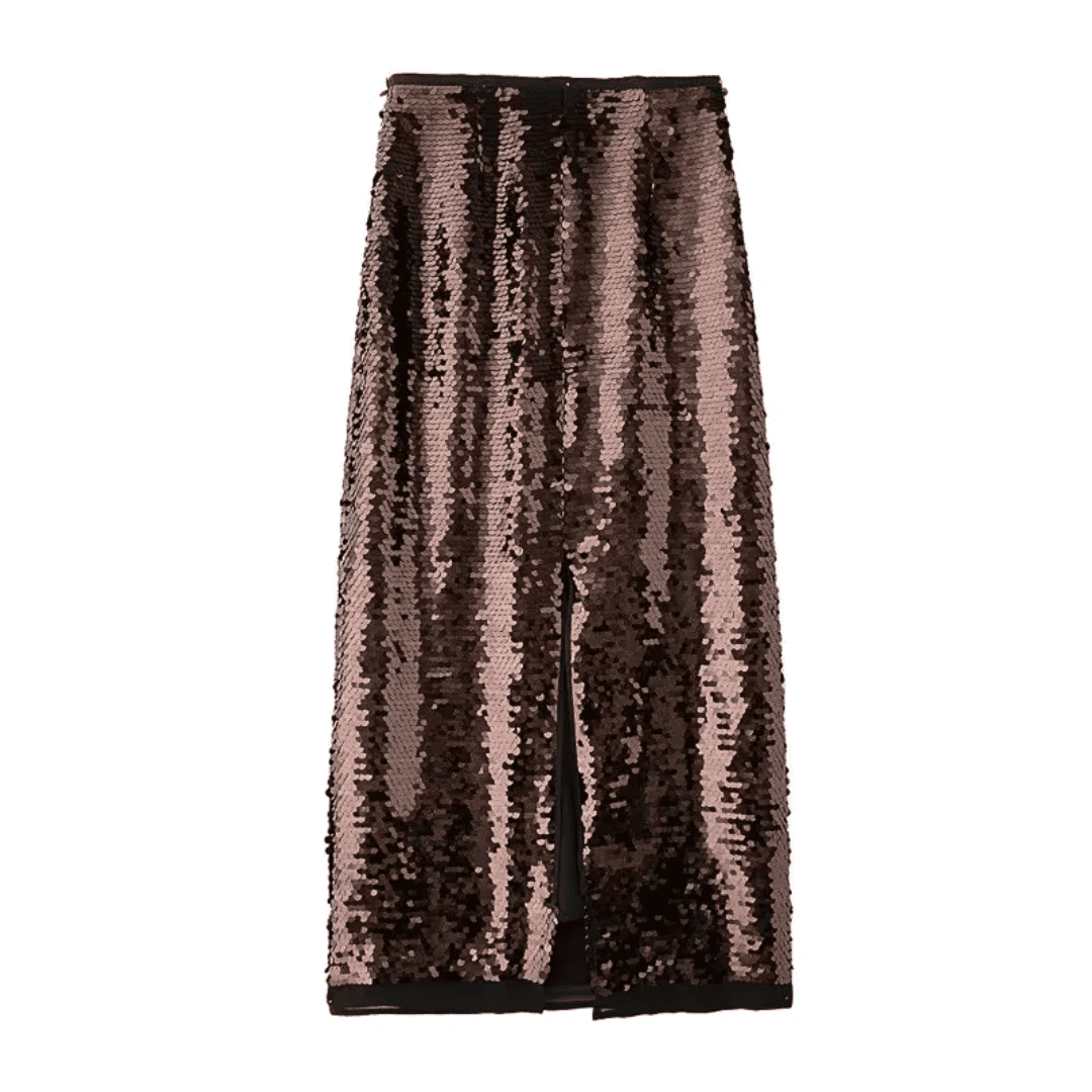 Brown Sequin High-Slit Midi