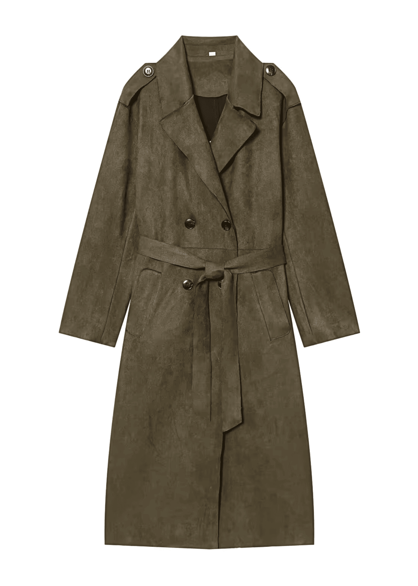 Faux Suede Belted Coat in Olive