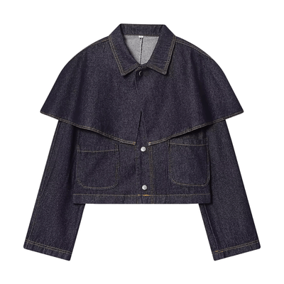 Dark Wash Denim Cape Jacket – Cropped Western Outerwear