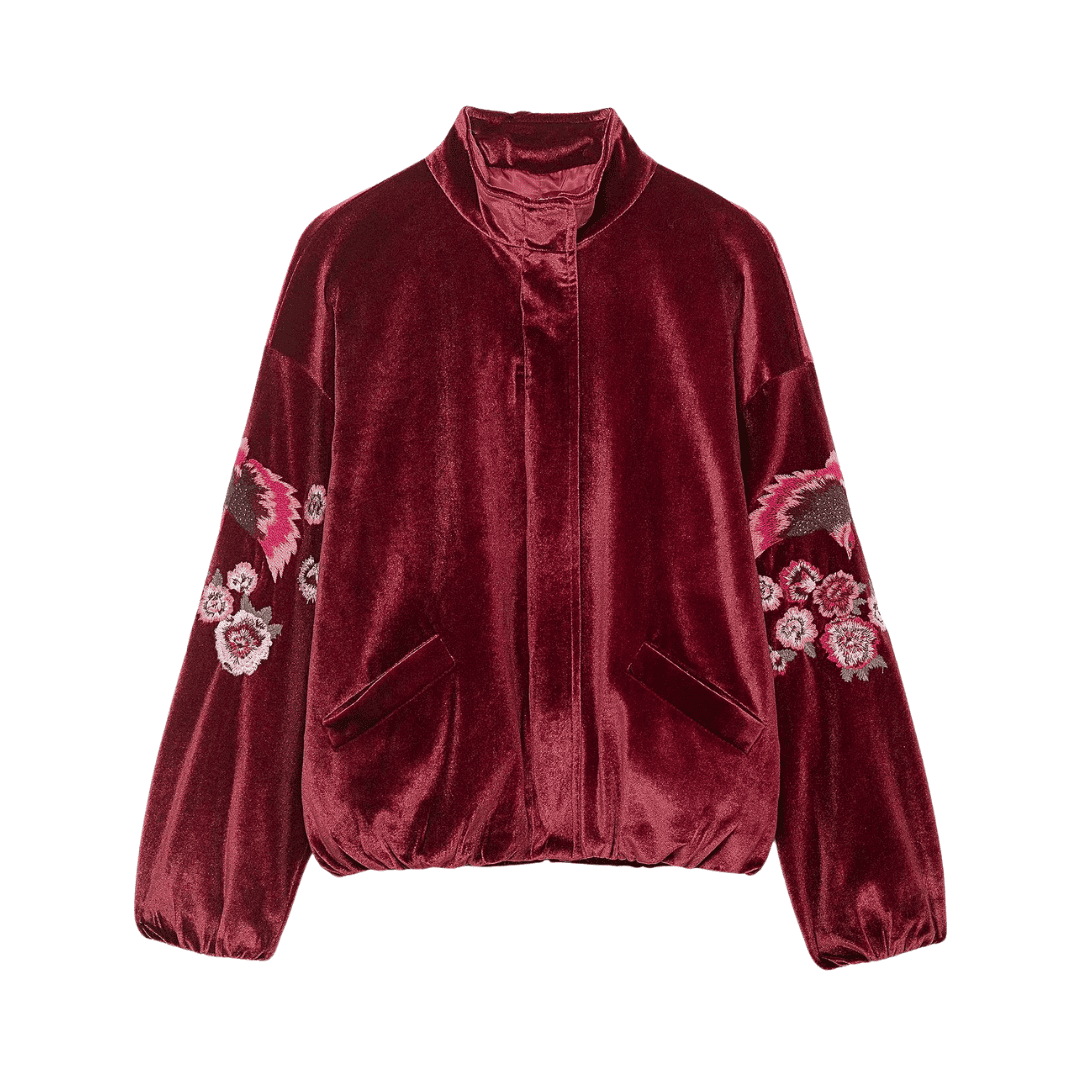 Floral Velvet Bomber Jacket