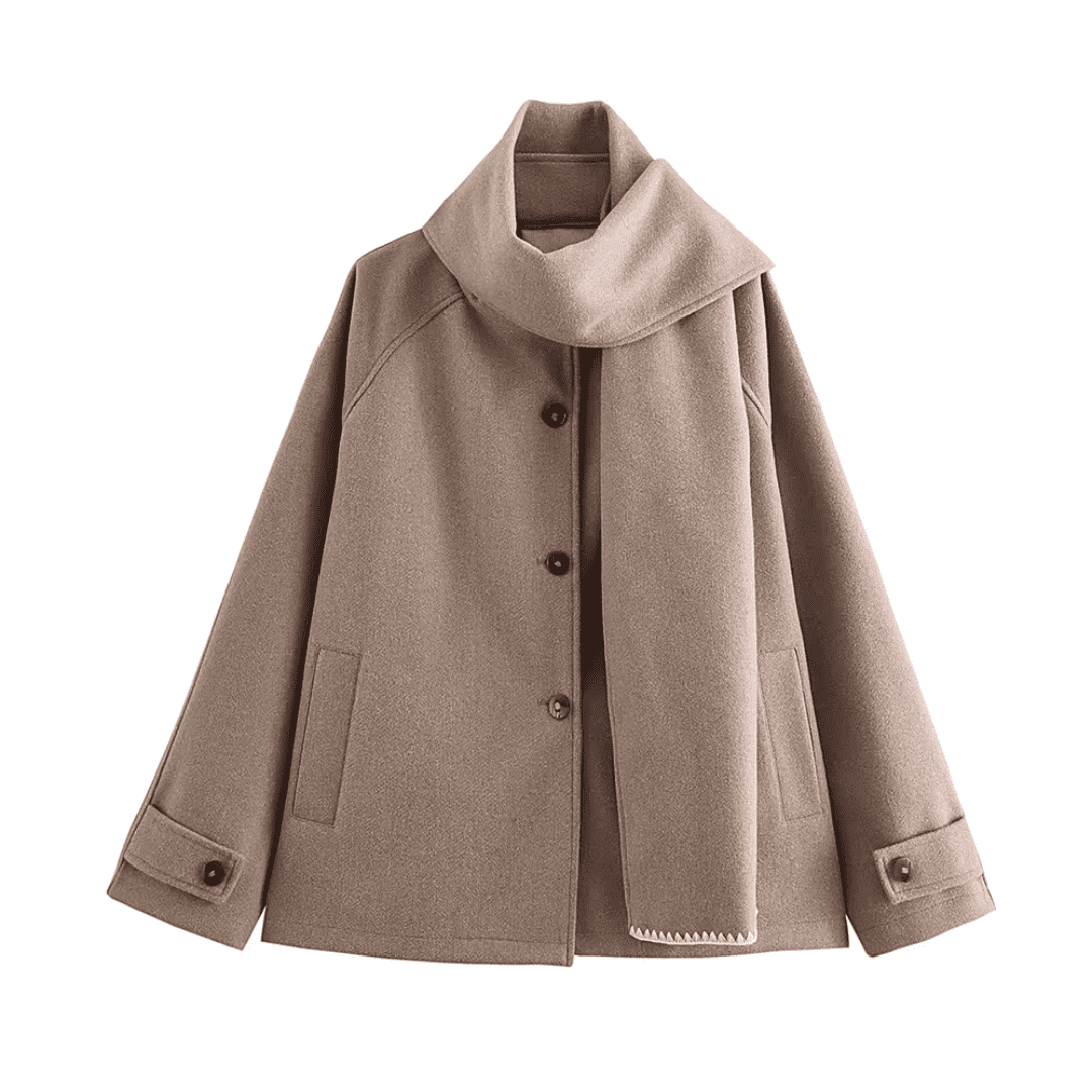 Chic Wool-Look Poncho with Scarf Collar