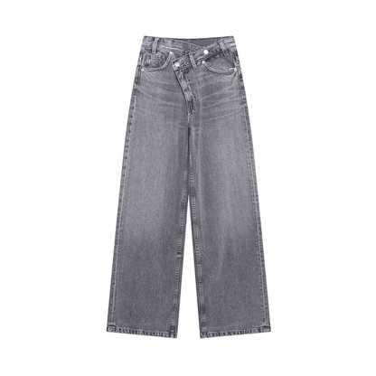 Asymmetrische Jeans mit gekreuztem Bund und weitem Bein