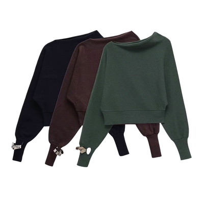 Off-Shoulder Metal Detail Knit