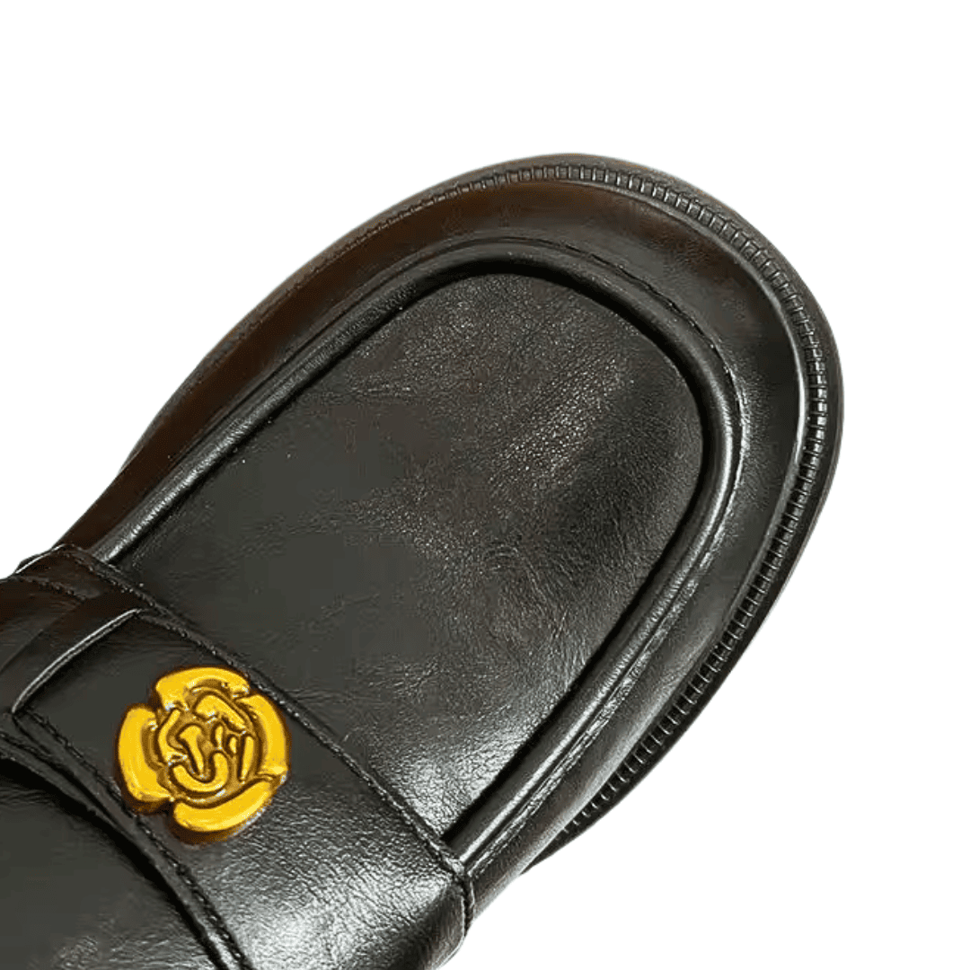 Chunky Heel Black Penny Loafers