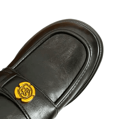 Chunky Heel Black Penny Loafers