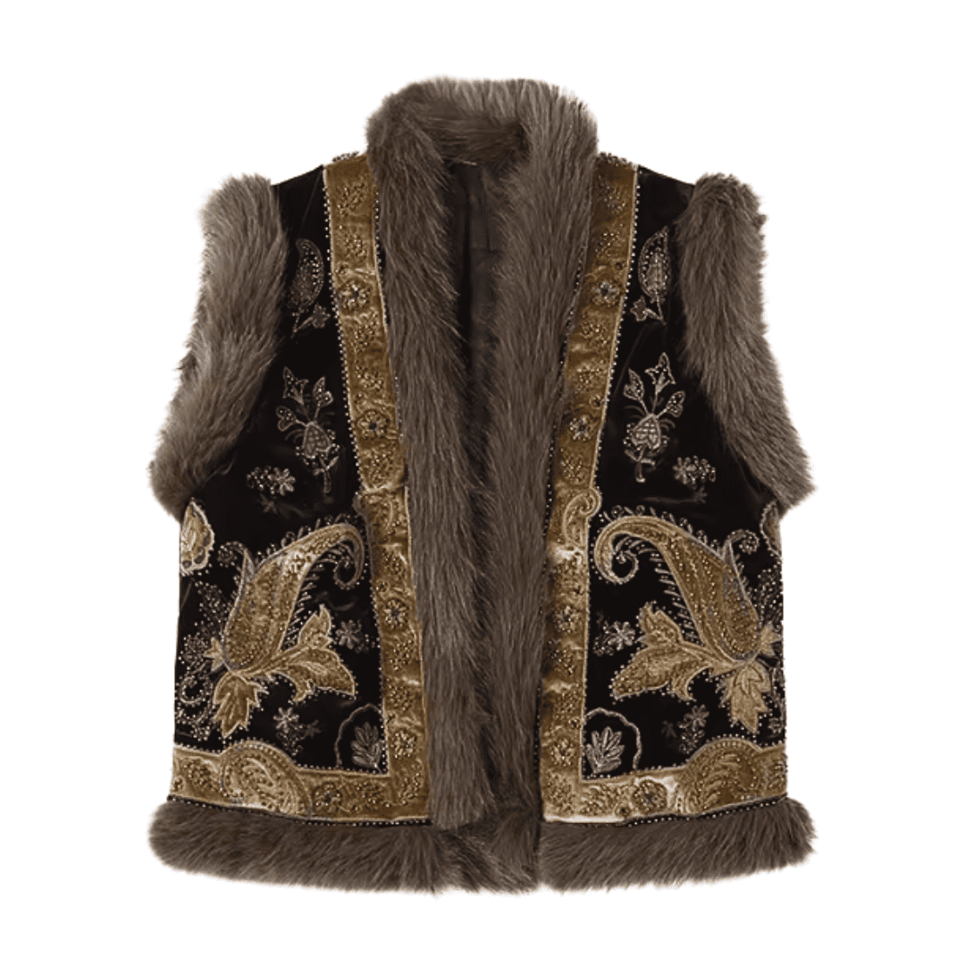 Embroidered Velvet Fur Vest