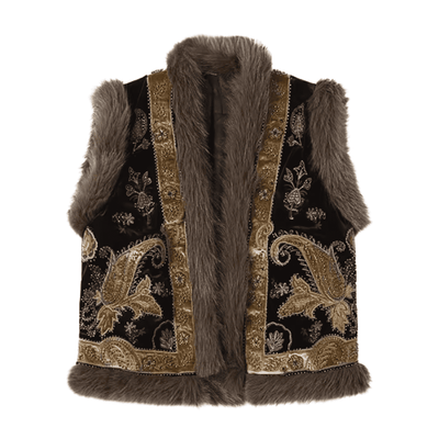 Embroidered Velvet Fur Vest