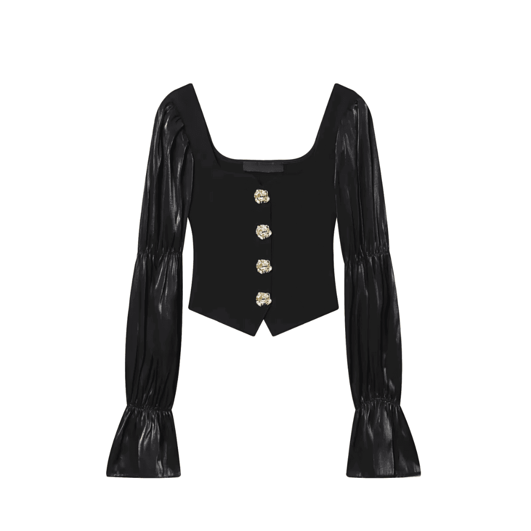Black Satin Sleeve Top