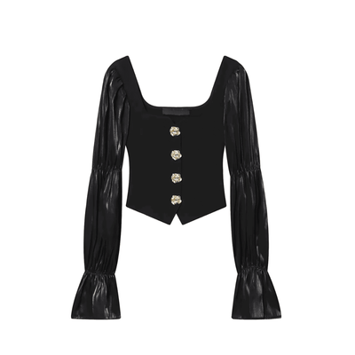 Black Satin Sleeve Top