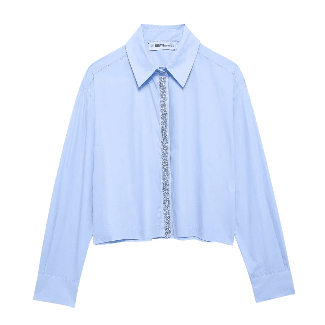 Rhinestone Blue V-Neck Blouse