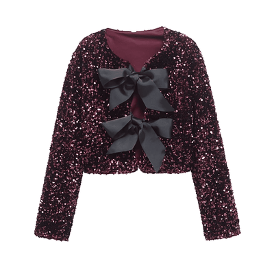 Sequin Bow Cropped Jacket