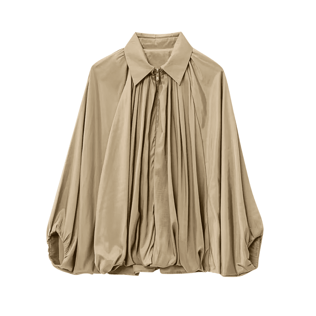 Jacke mit Plissée und Ballonärmeln zum Reißverschluss