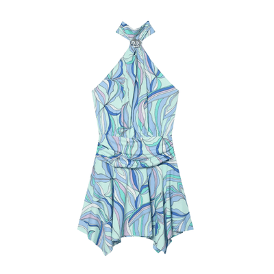 Abstract Print Halter Neck Mini Dress