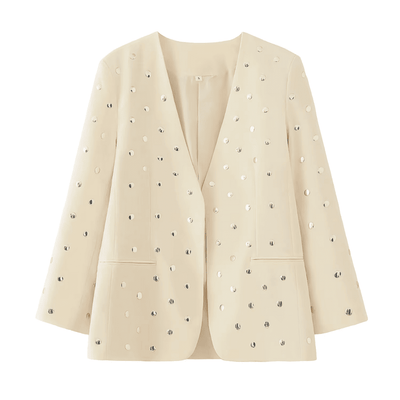 Beige Studded Open Front Blazer