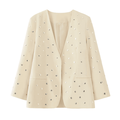 Beige Studded Open Front Blazer
