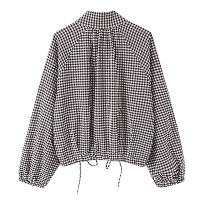 Gingham Drawstring Hem Button-Up Jacket