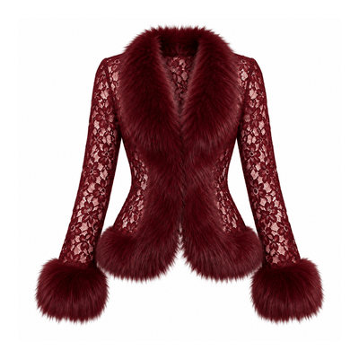 Floral Lace Faux Fur Trimmed Jacket – Gothic Glamour Outerwear