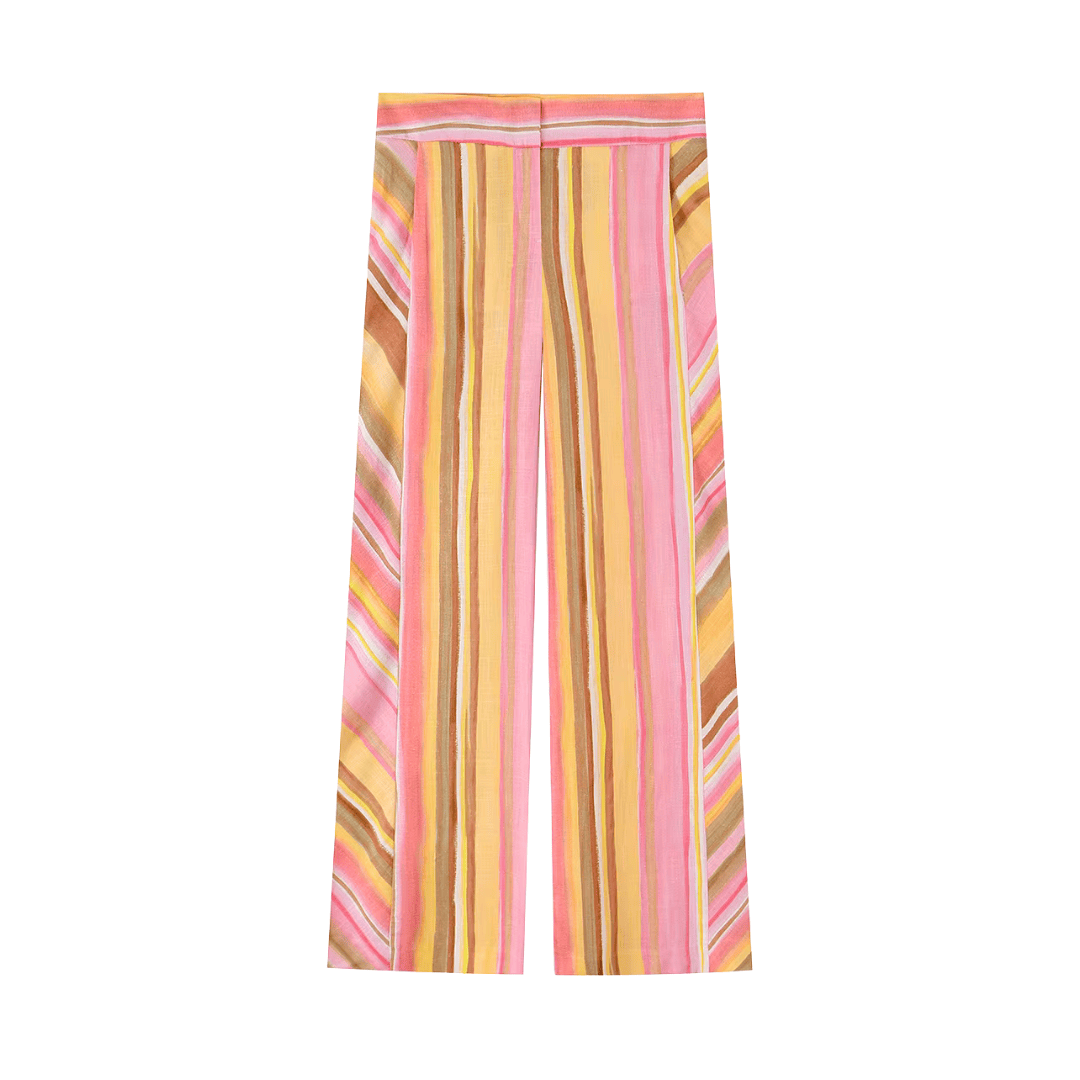 Gestreifte Sommer-Leinenhose (weit geschnitten)
