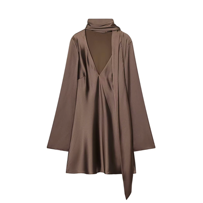 Satin Scarf Neck Mini Dress