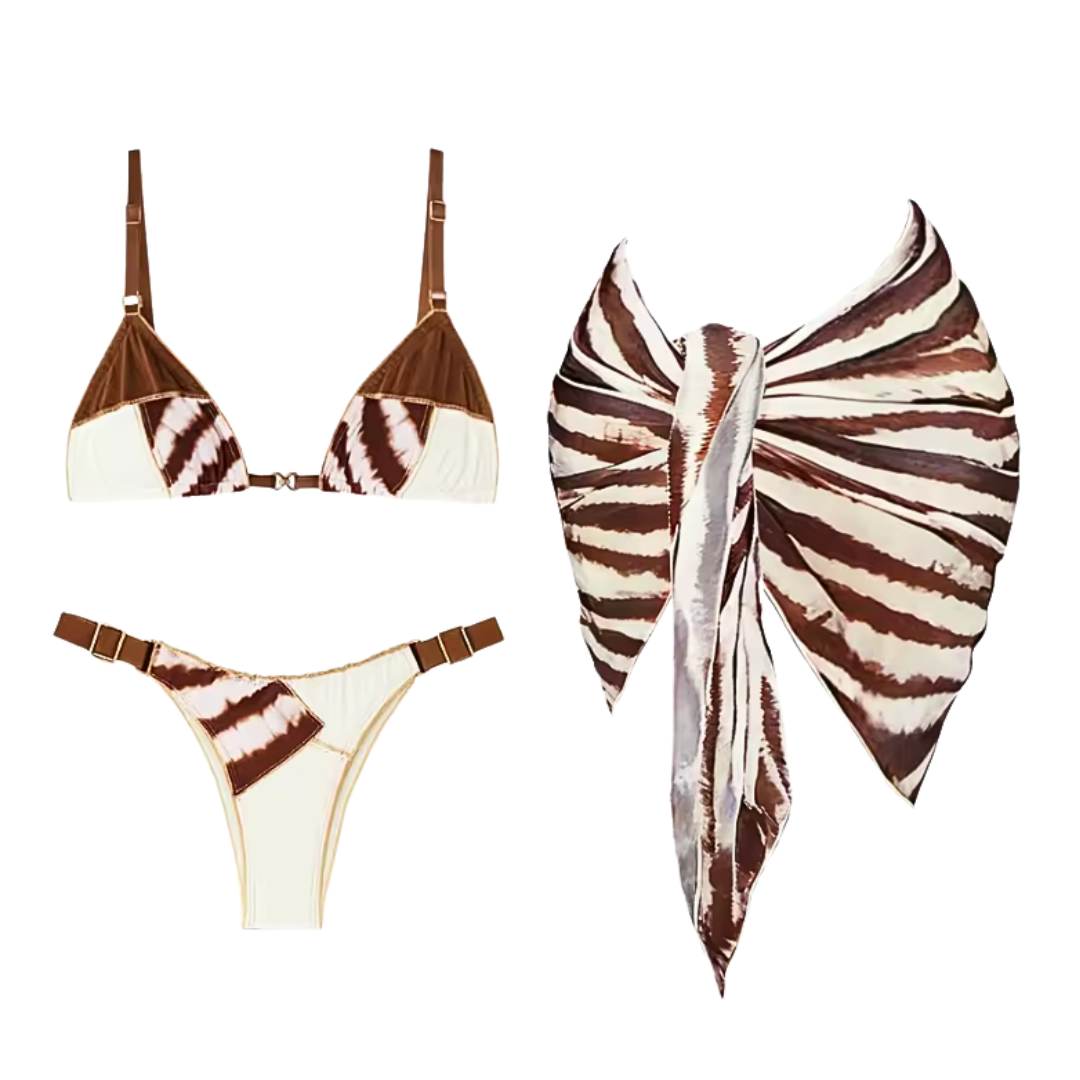 Zebra Print Three-Piece Bikini