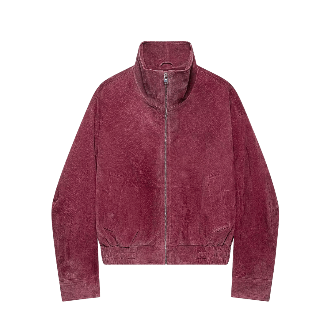 Faux Suede Bomber Jacket – High Neck Zip Up