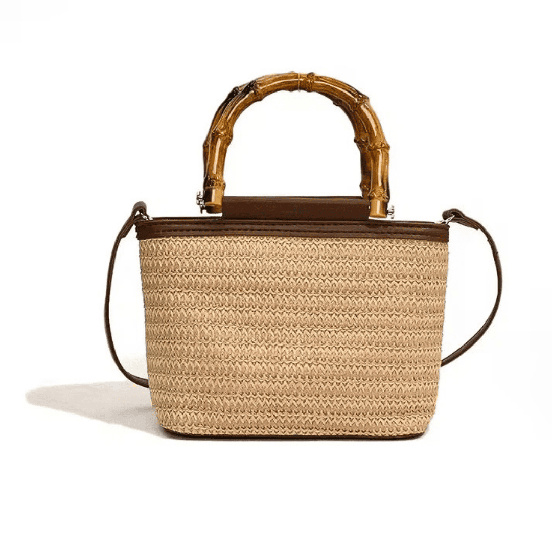 Gewebte Stroh-Handtasche mit Bambusgriff