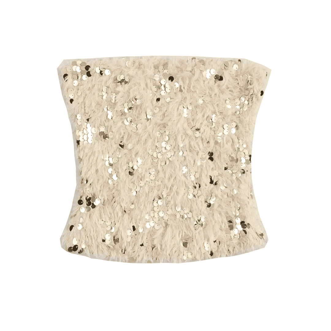 Feathered Sequin Strapless Bandeau